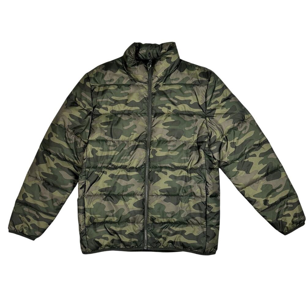 Swiss Tech Mens Packable Puffer Jacket Green and Brown Camo M (38-40)  EUC